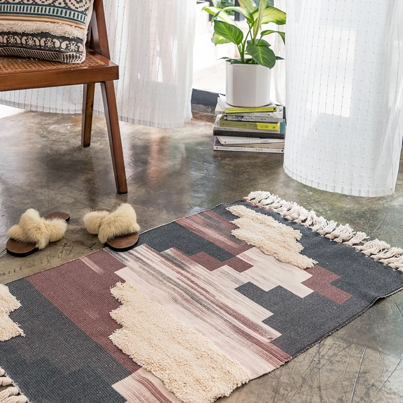Tappeto creativo Shiplap Tappeto Boho Chic multicolore Tappeto cotone per animali domestici per la casa