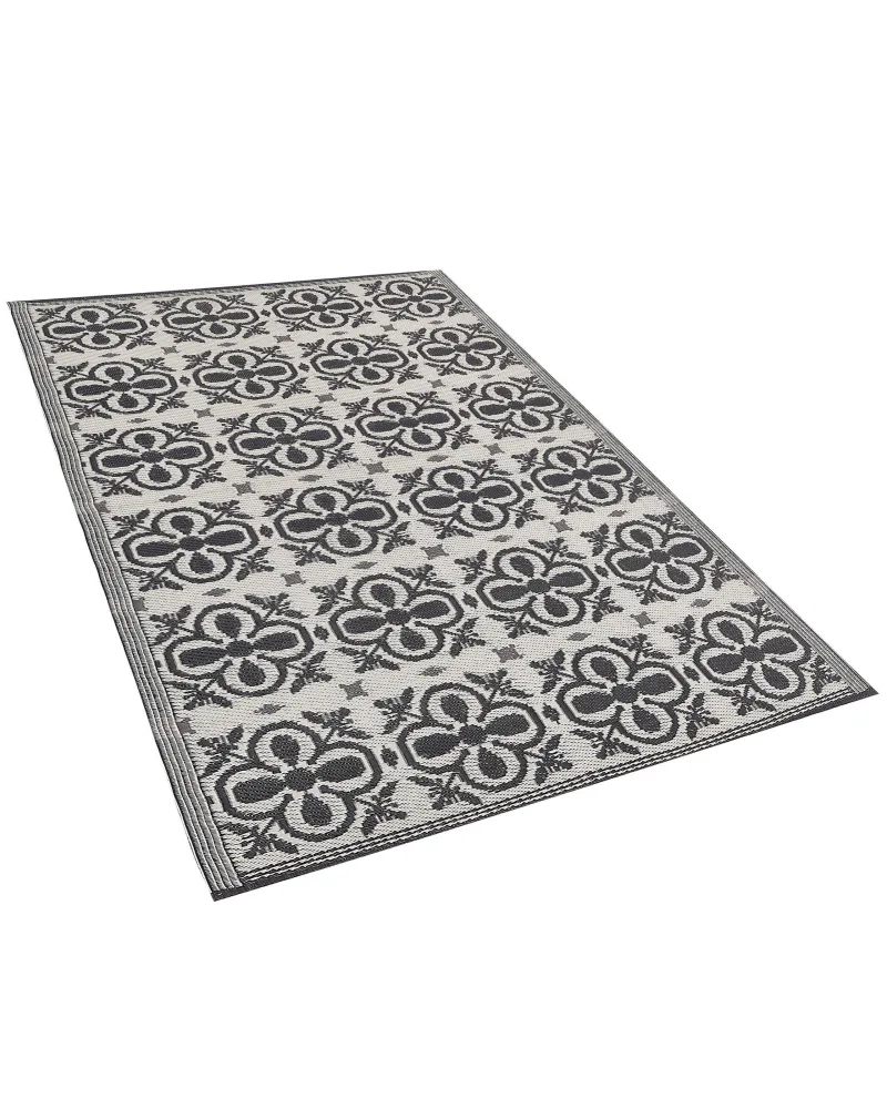 Tappeto da esterno nero / bianco con motivo geometrico 120 x 180 cm NELLUR
