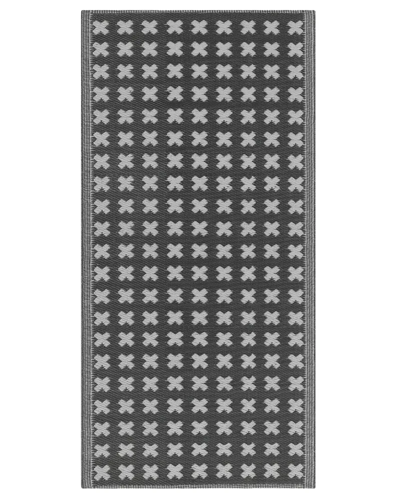 Tappeto da esterno nero con motivo geometrico 90 x 180 cm ROHTAK