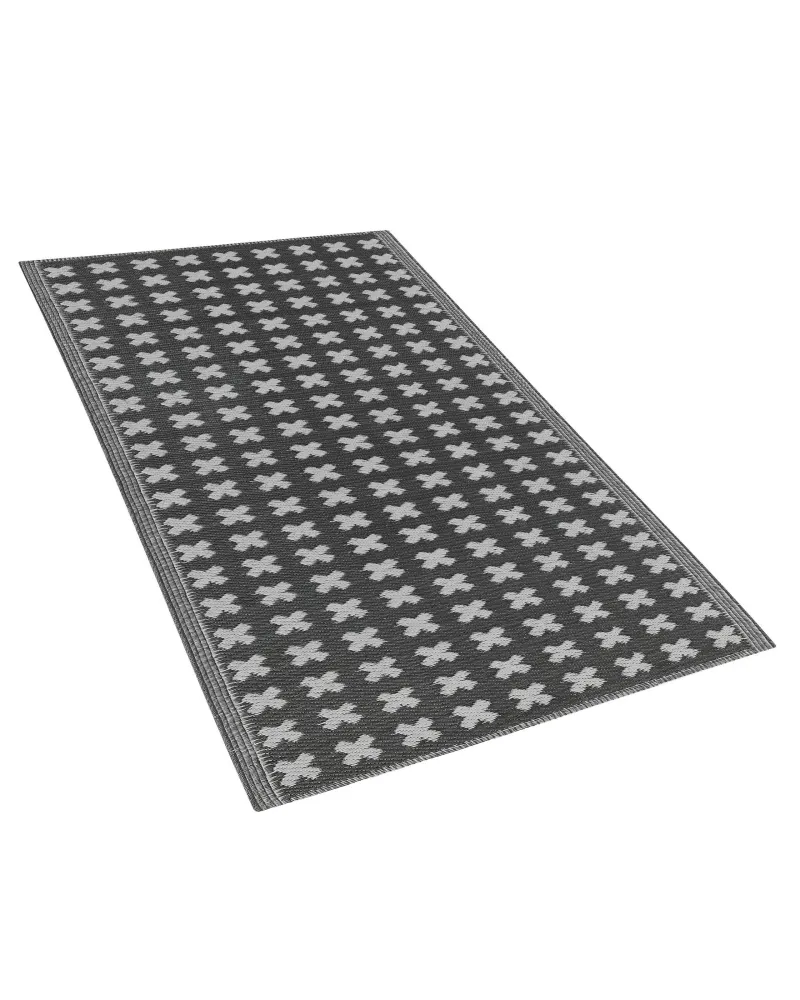 Tappeto da esterno nero con motivo geometrico 90 x 180 cm ROHTAK