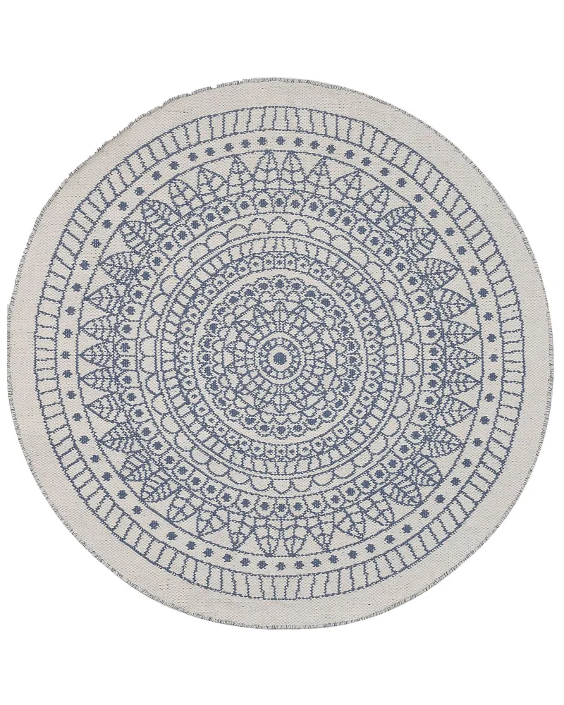 Tappeto da esterno reversibile tondo 140cm blu bianco YALAK