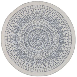 Tappeto da esterno reversibile tondo 140cm blu bianco YALAK