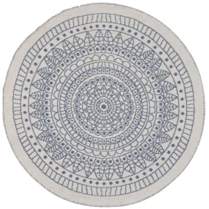 Tappeto da esterno reversibile tondo 140cm blu bianco YALAK