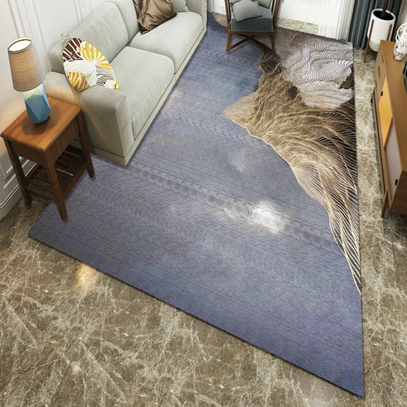 Tappeto lavabile stile innovativo blu poliestere con motivo Line Mountain per soggiorno