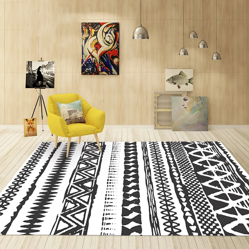 Tappeto lavabile tribale Americana Tappeto geometrico etnico bianco e nero per tappeto poliestere resistente alle macchie...