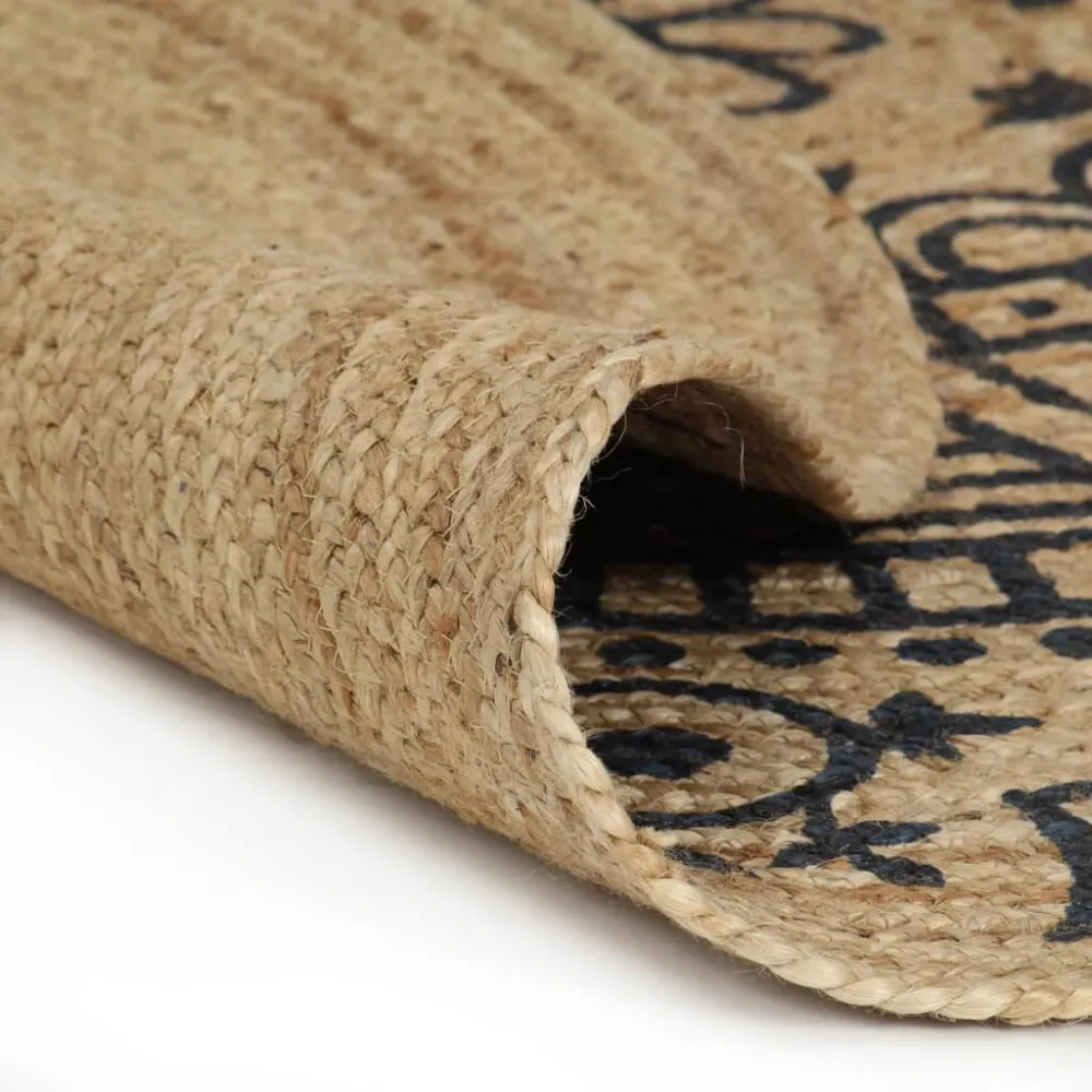 Tappeto Lavorato Mano Juta con Stampa Blu Tenebroso 90 cm