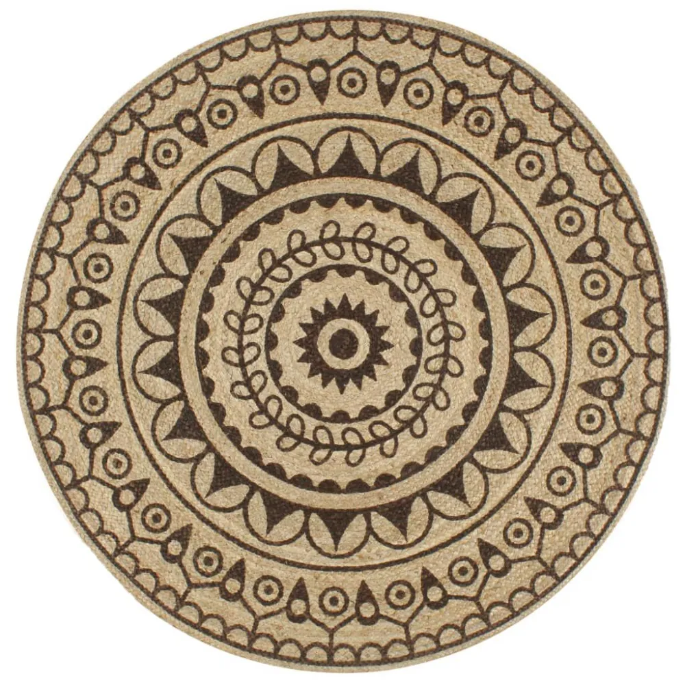 Tappeto Lavorato Mano Juta con Stampa Marrone Tenebroso 90 cm