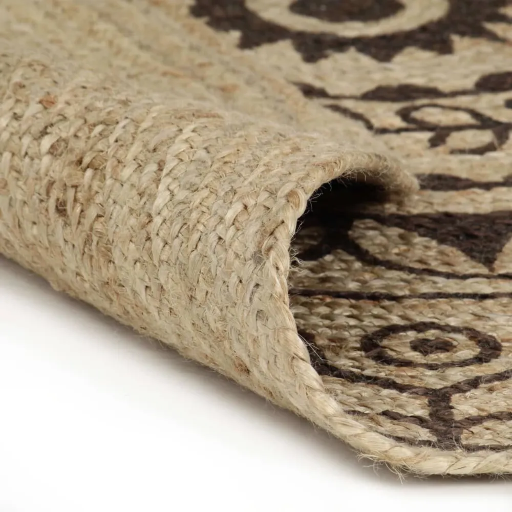Tappeto Lavorato Mano Juta con Stampa Marrone Tenebroso 90 cm