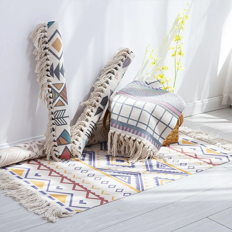 Tappeto multicolore con motivo triangolo Tappeto eclettico cotone per animali domestici per la casa