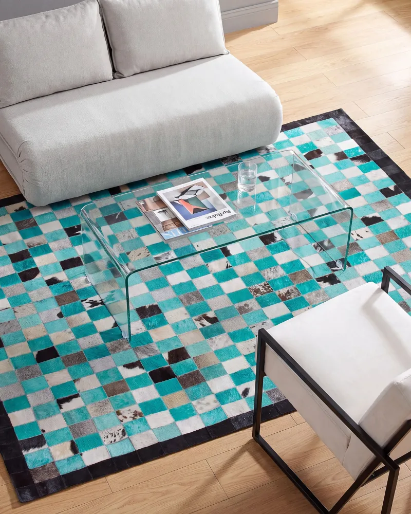 Tappeto pelle turchese/grigio 140 x 200 cm NIKFER