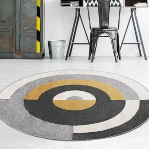 Tappeto rotondo stile di design Motivi geometrici D. 160 cm Grigio e Ocra ALBORG
