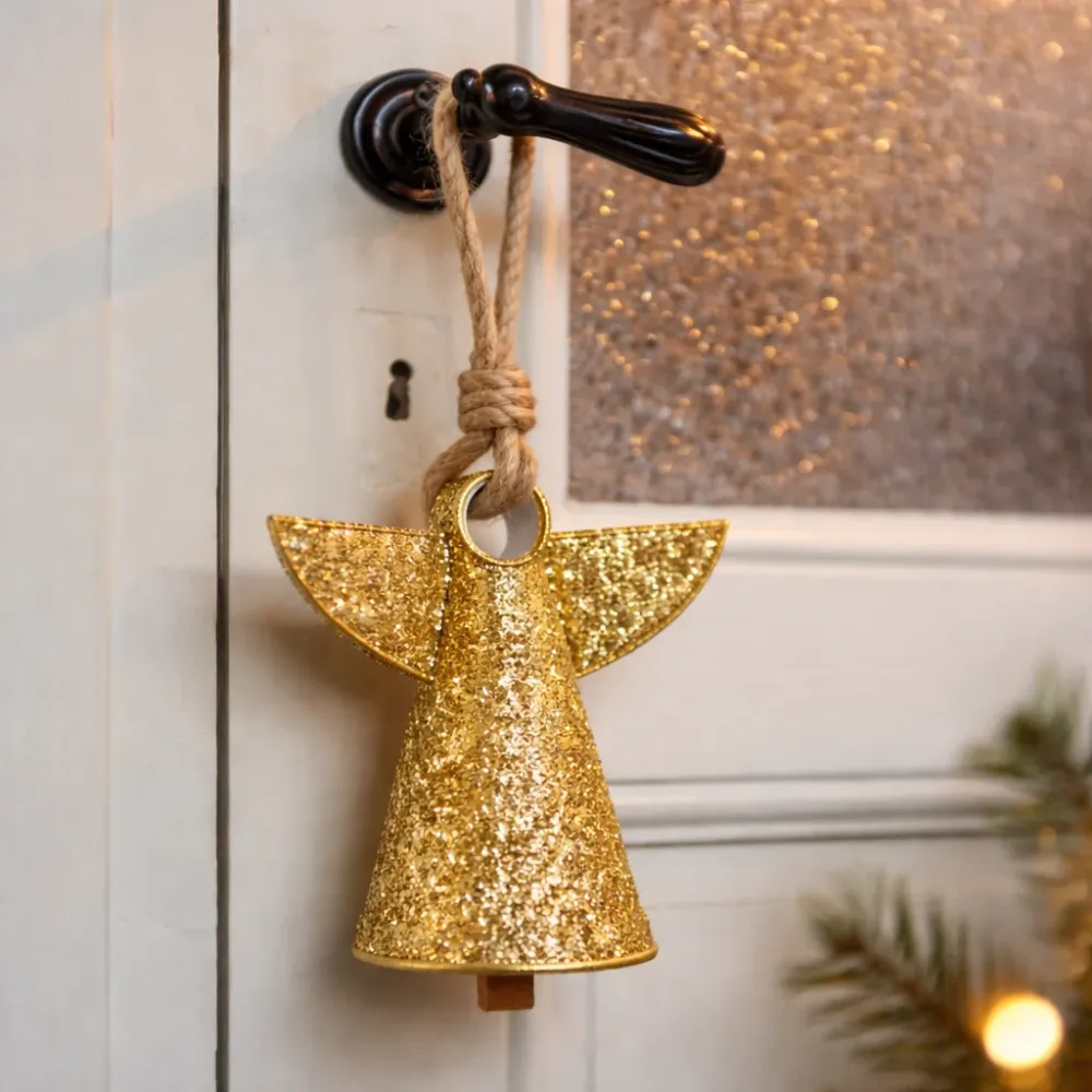 Decorazione Natalizia Angelo Oro da Appendere con Corda