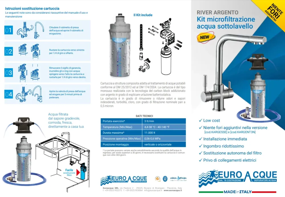 Depuratore acqua casalingo 3 vie - RIVER ARGENTO