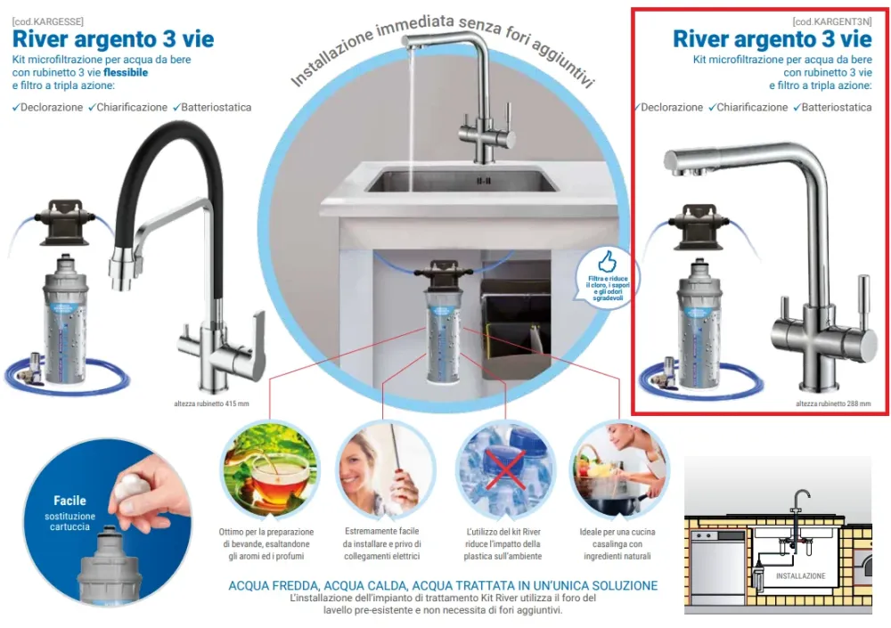 Depuratore acqua casalingo 3 vie - RIVER ARGENTO