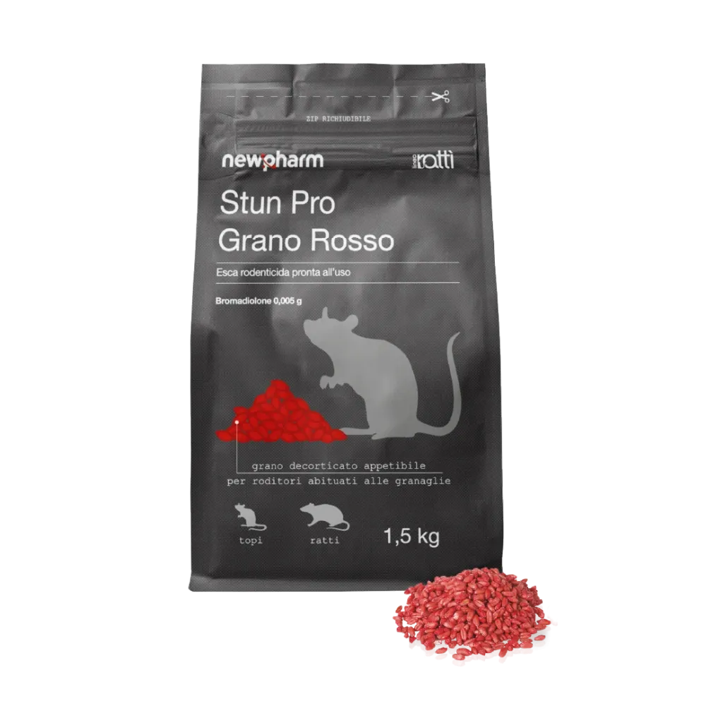 Esca rodenticida derattizzante per topi e ratti Newpharm Stun Pro Grano 1,5 kg