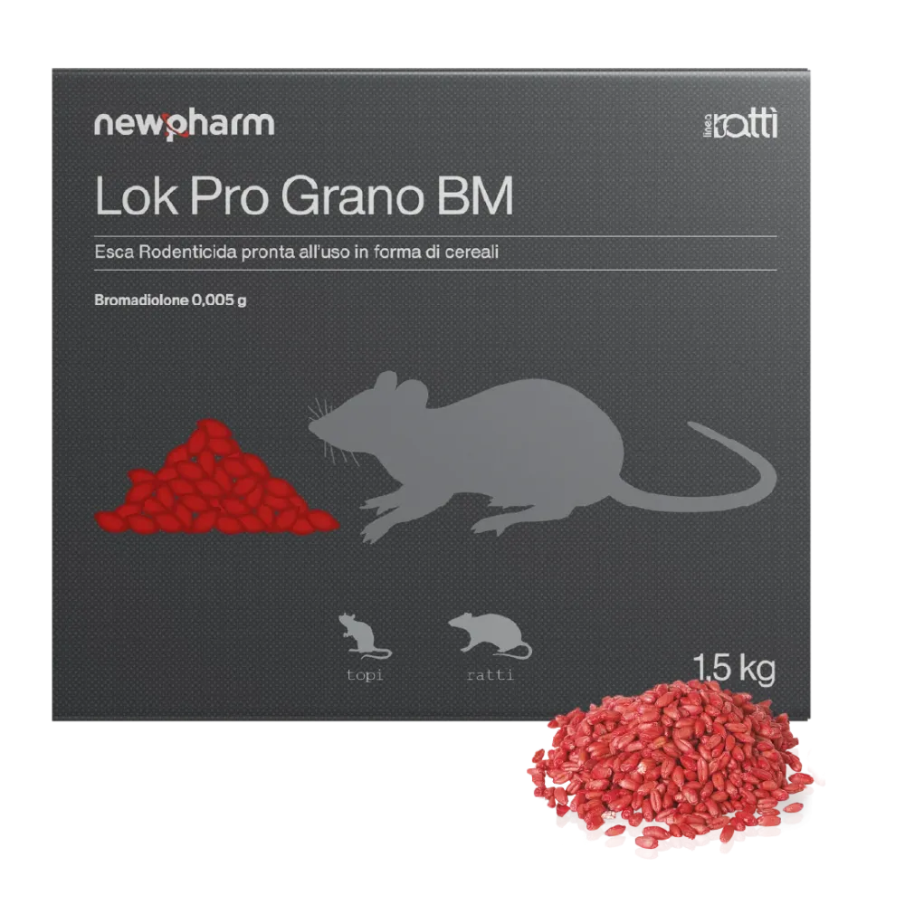 Esca rodenticida derattizzante per topi e ratti Newpharm Lok Pro Grano 1,5 kg