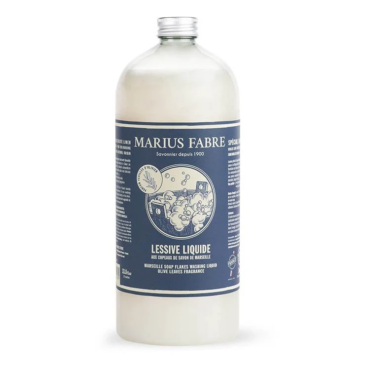 Sapone di Marsiglia scaglie, detersivo liquido alle foglie d'olivo 1L