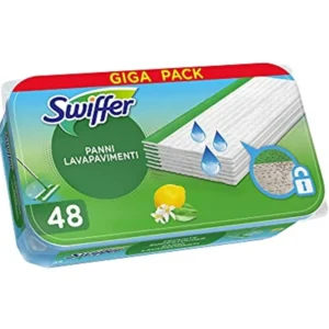 Swiffer Lavapavimenti Wet, 48 Panni Umidi, Limone, Maxi Formato, Pulizia Igienica Profonda, Rimuove Sporco e Batteri, per...