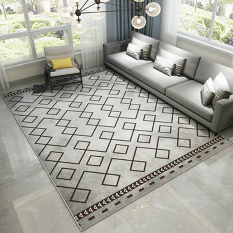 Tappeto contemporaneo grigio Tappeto con stampa geometrica poliestere Tappeto lavabile per soggiorno Biodegradabile