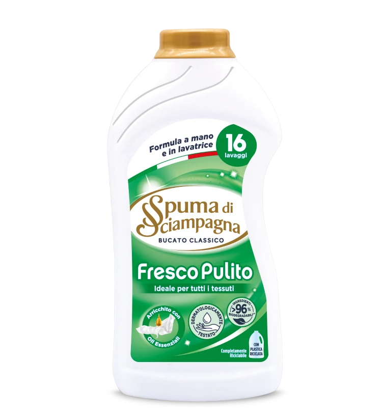Spuma di Sciampagna Fresco Pulito | Detersivo Liquido Universale con Oli Essenziali | Efficace Basse Temperature | 800ml