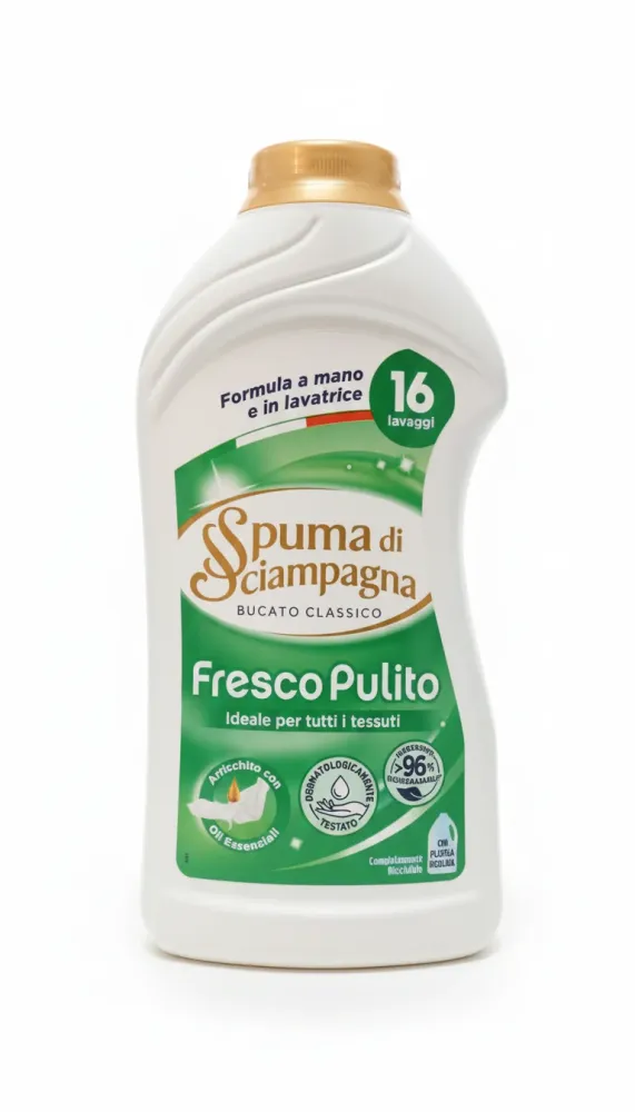 Spuma di Sciampagna Fresco Pulito | Detersivo Liquido Universale con Oli Essenziali | Efficace Basse Temperature | 800ml