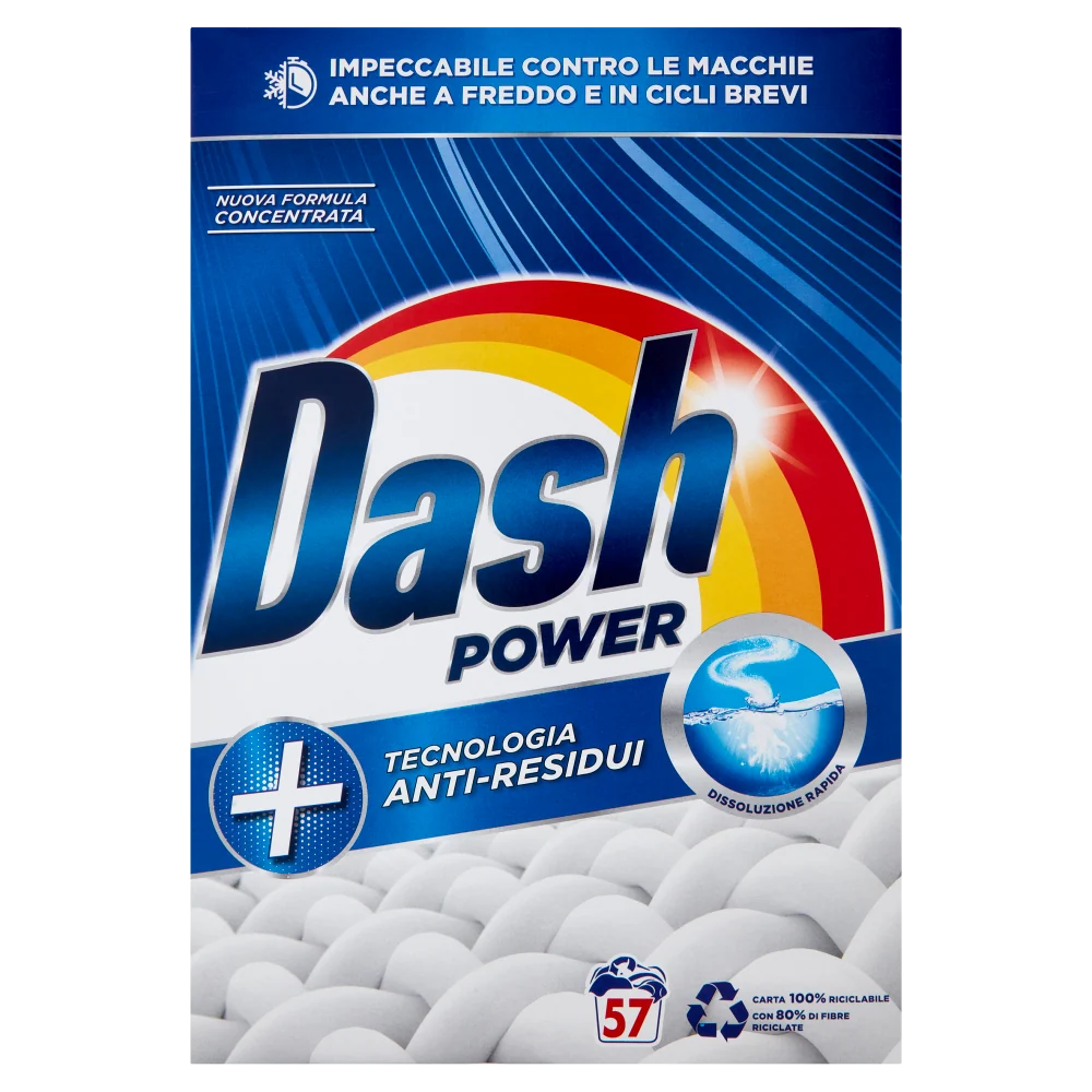 Dash Power Detersivo Lavatrice Polvere, Tecnologia Anti-Residui, 57 Lavaggi 2850 g