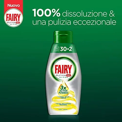 Fairy Platinum Gel Detersivo Lavastovigle All 1, Limone, 128 Lavaggi Maxi...