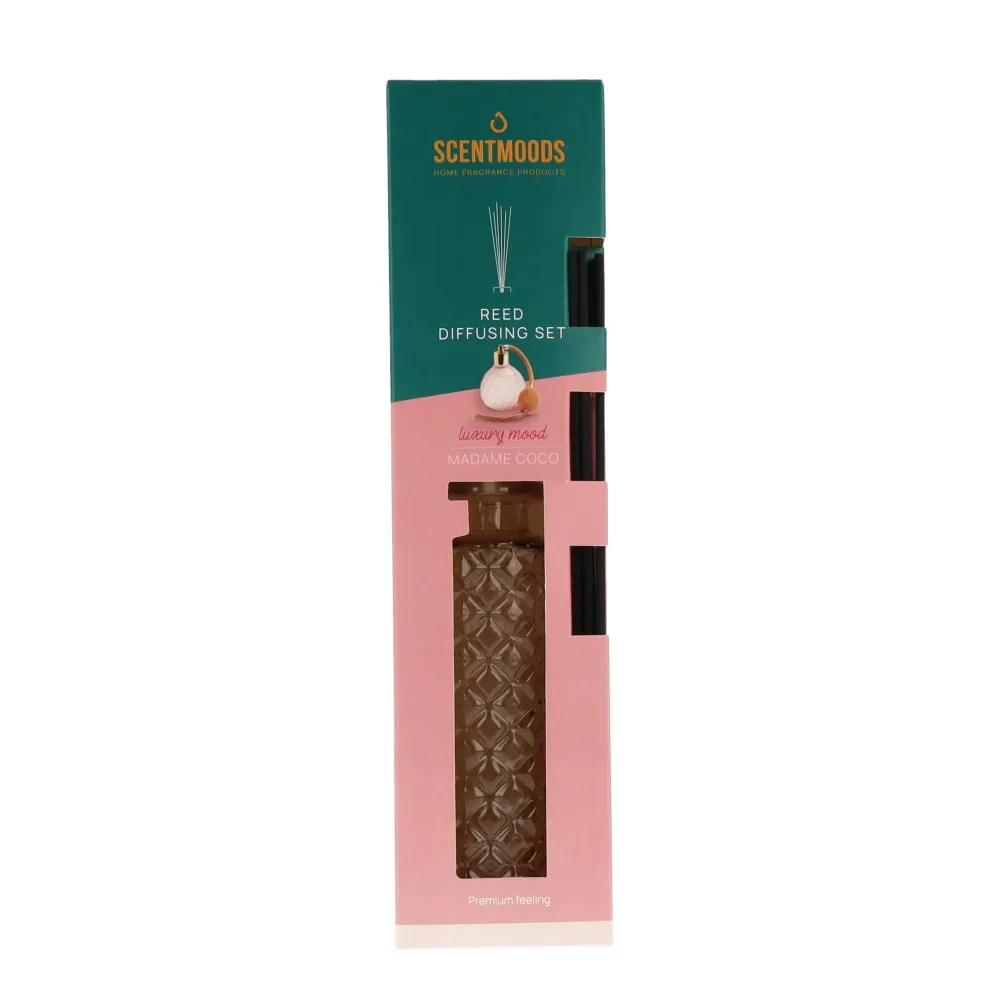 Diffusore ScentMood Madame Coco & Vetro Canna Marrone incl. bicchiere e bastoncini 150 ml