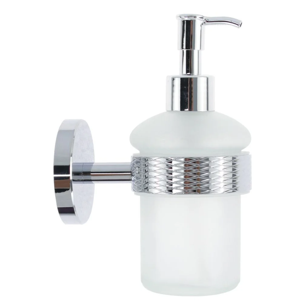 Dispenser sapone acciaio satinato e vetro satinato modello Stella