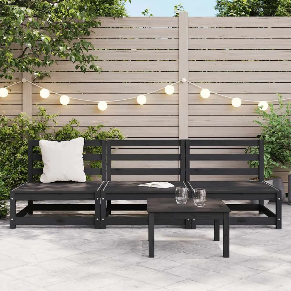 Confortevole Ergonomico Divani Centrali Giardino 3 pz Massello di Pino Nero