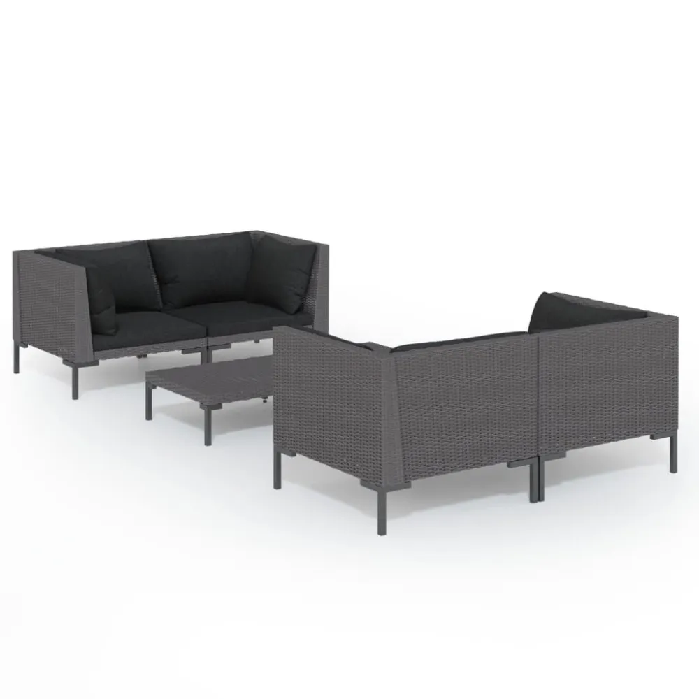 Confortevole Ergonomico Divani da Giardino 5 pz con Cuscini Polyrattan Grigio Tenebroso