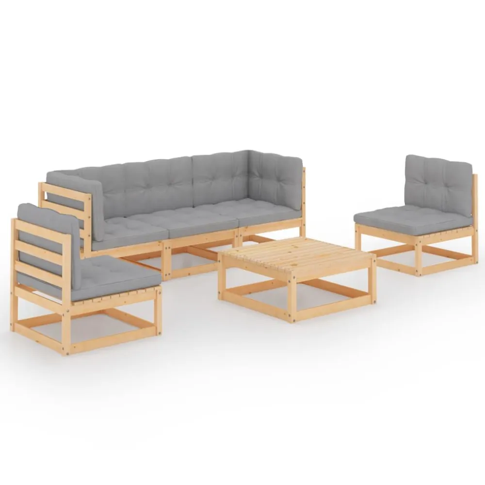 Confortevole Ergonomico Set Divani da Giardino 6 pz con Cuscini Legno Massello di Pino