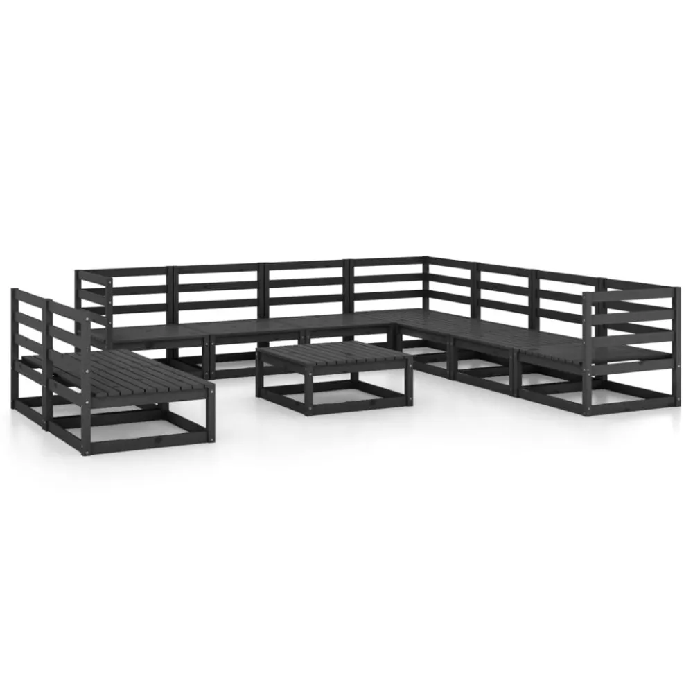 Confortevole Ergonomico Set Divani da Giardino 10 pz Nero Legno Massello di Pino