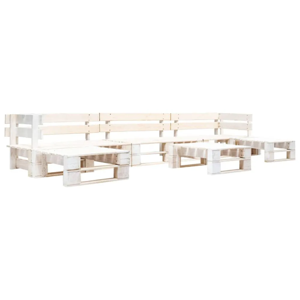 Confortevole Ergonomico Set Divani da Giardino su Pallet 6 pz Legno Bianco