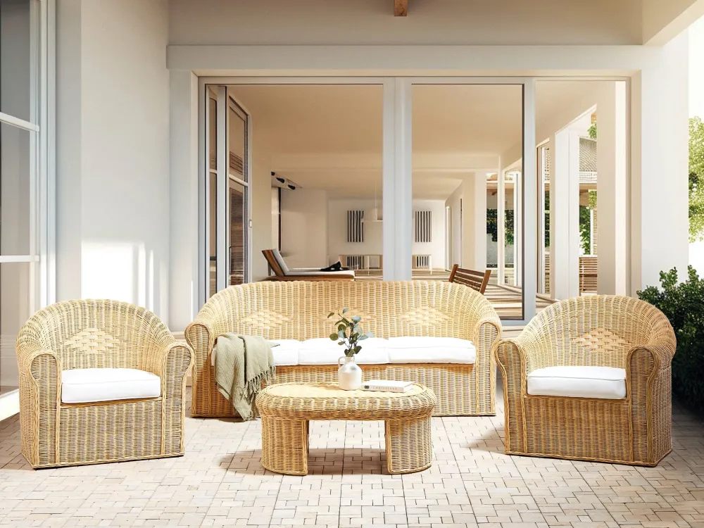 Confortevole Ergonomico Set di divani LIVADEIA Rattan Naturale