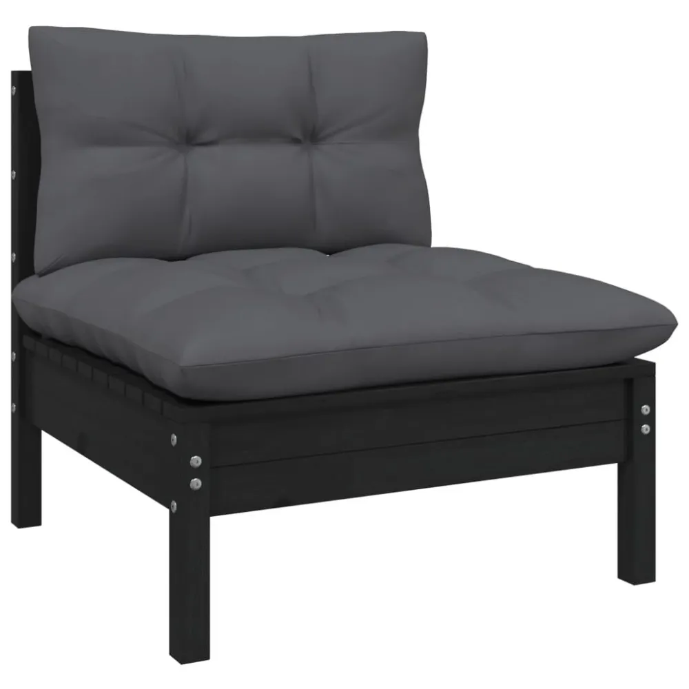 Design Esclusivo Set Divani da Giardino 9 pz con Cuscini Neri Legno di Pino