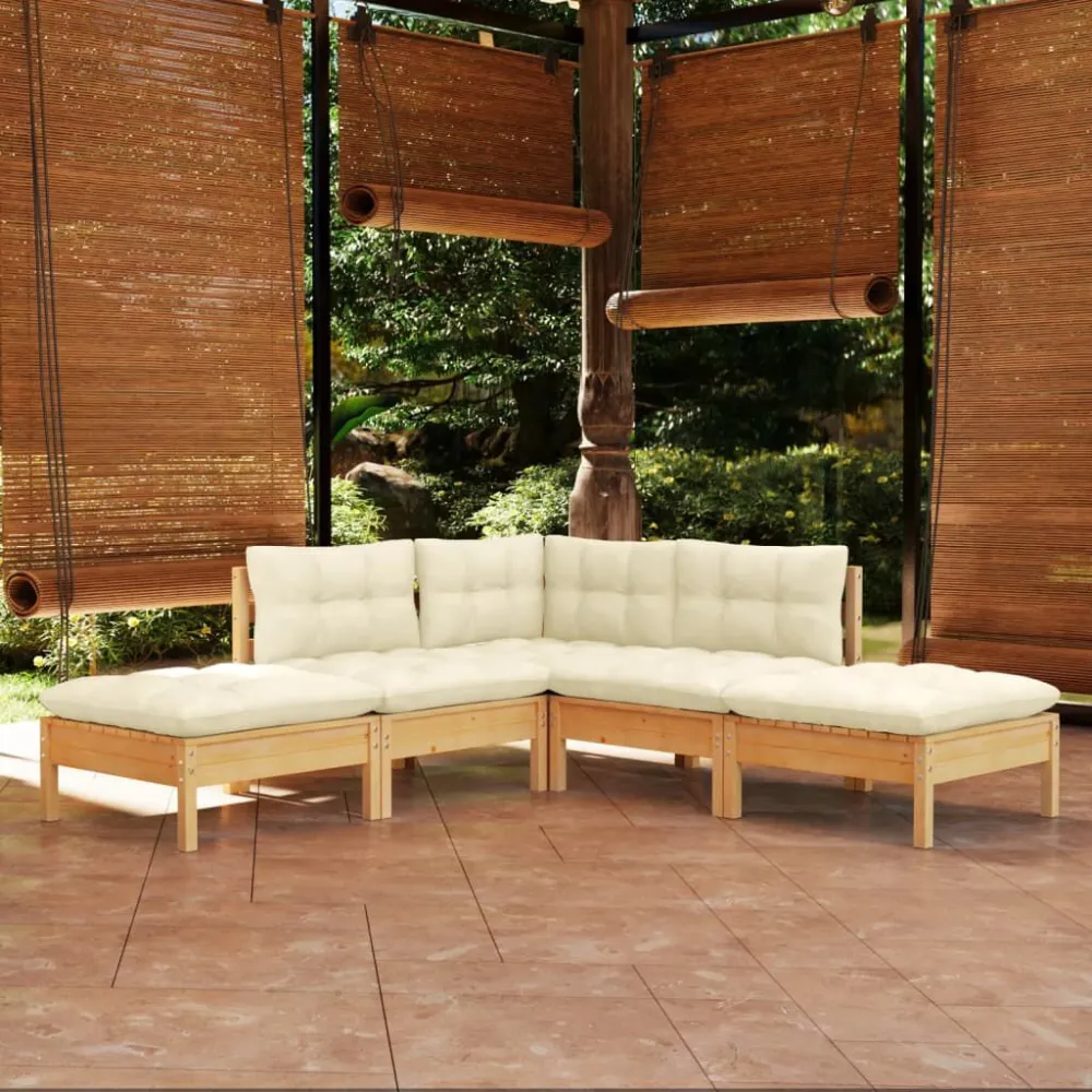 Design Esclusivo Set Divani da Giardino 5 pz con Cuscini Crema Massello di Pino
