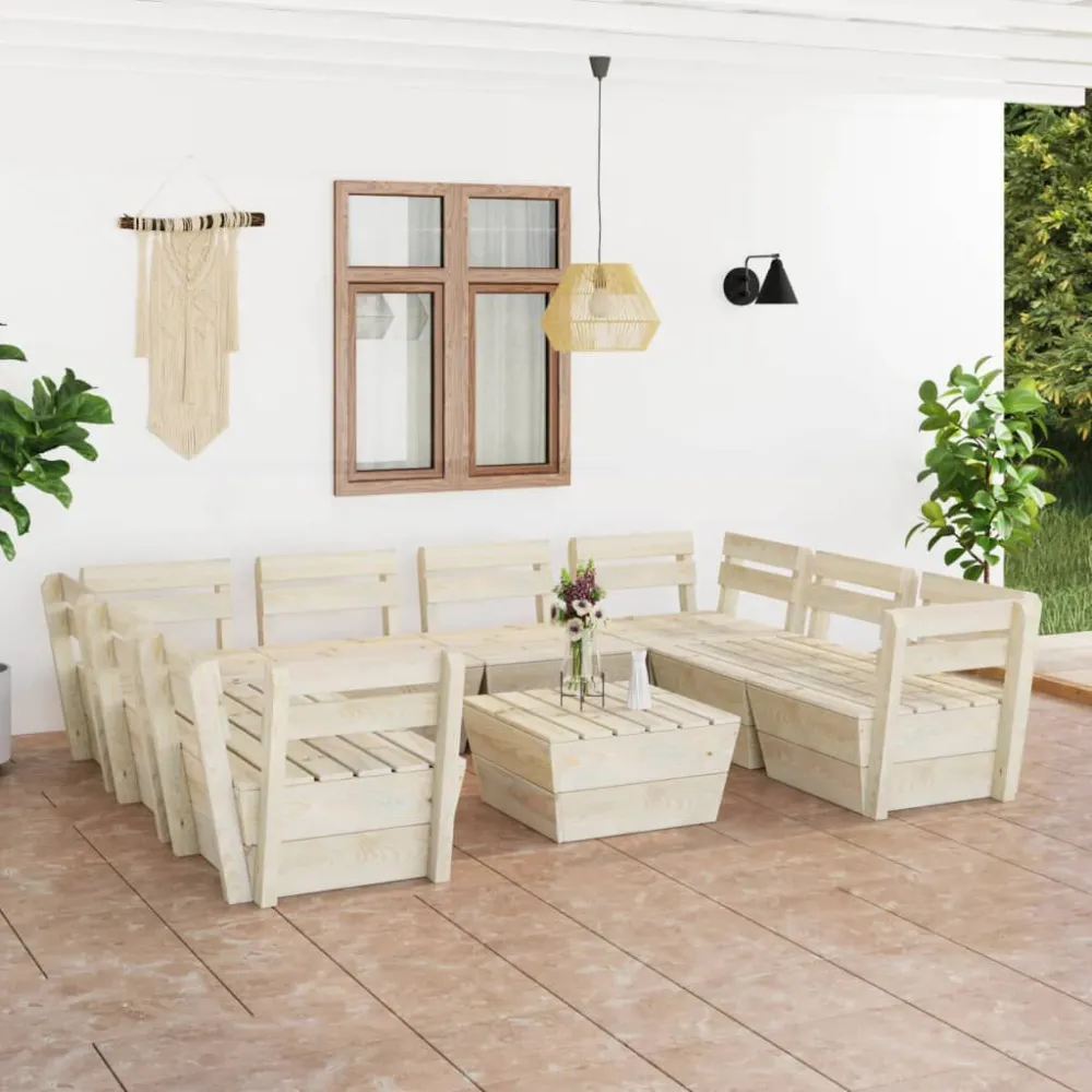 Design Esclusivo Set Divani da Giardino su Pallet 9 pz Legno Abete Impregnato