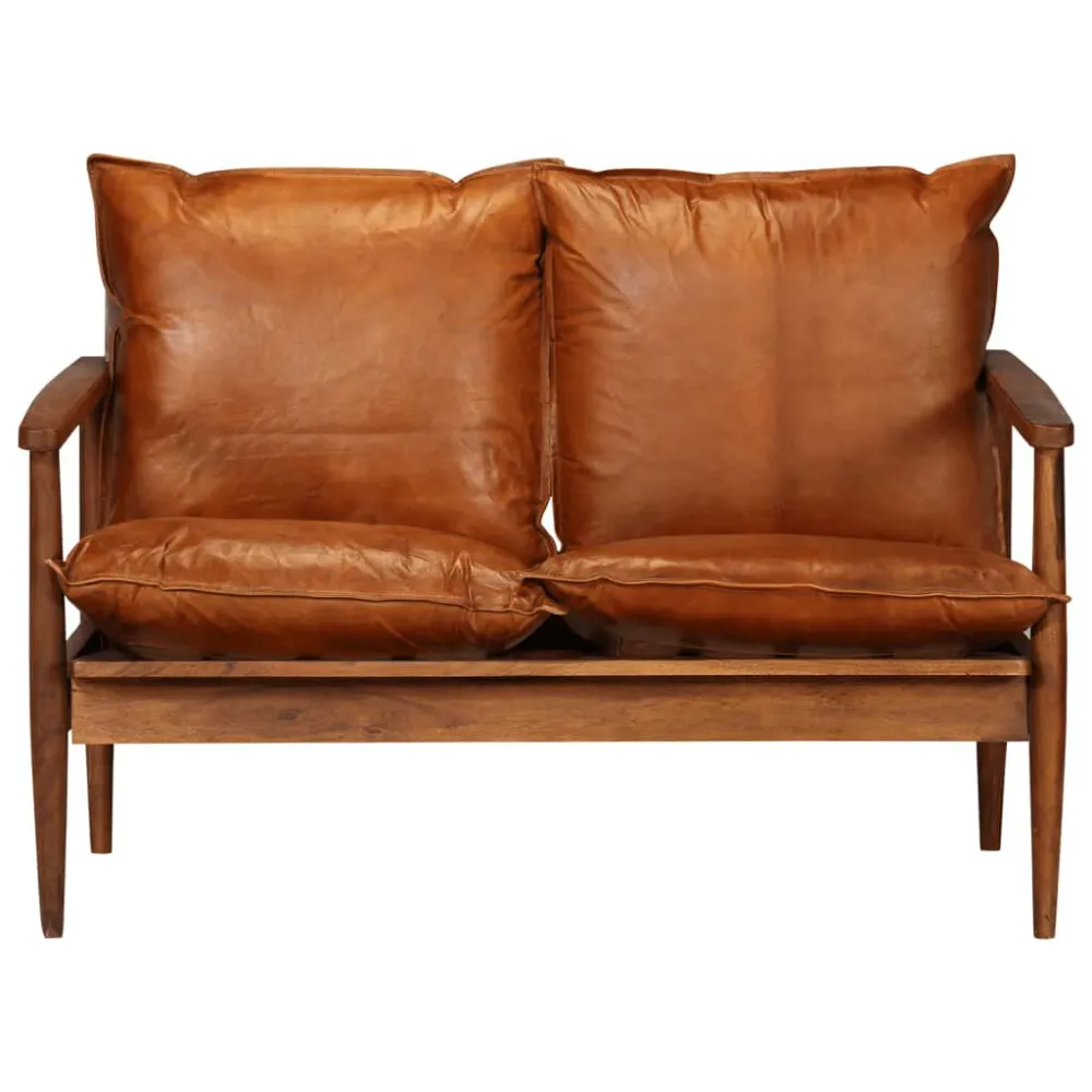 Design Esclusivo Set Divani 2 pz Vera Pelle e Legno Massello d'Acacia Marrone