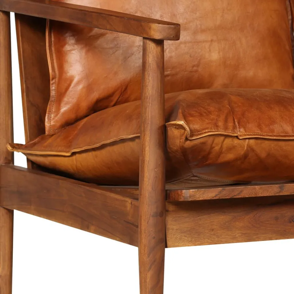 Design Esclusivo Set Divani 2 pz Vera Pelle e Legno Massello d'Acacia Marrone