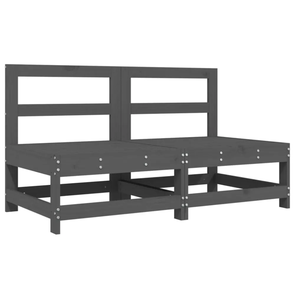 Divani Centrali da Giardino 2 pz Grigi Legno Massello di Pino Materiale Alluminio Anodizzato