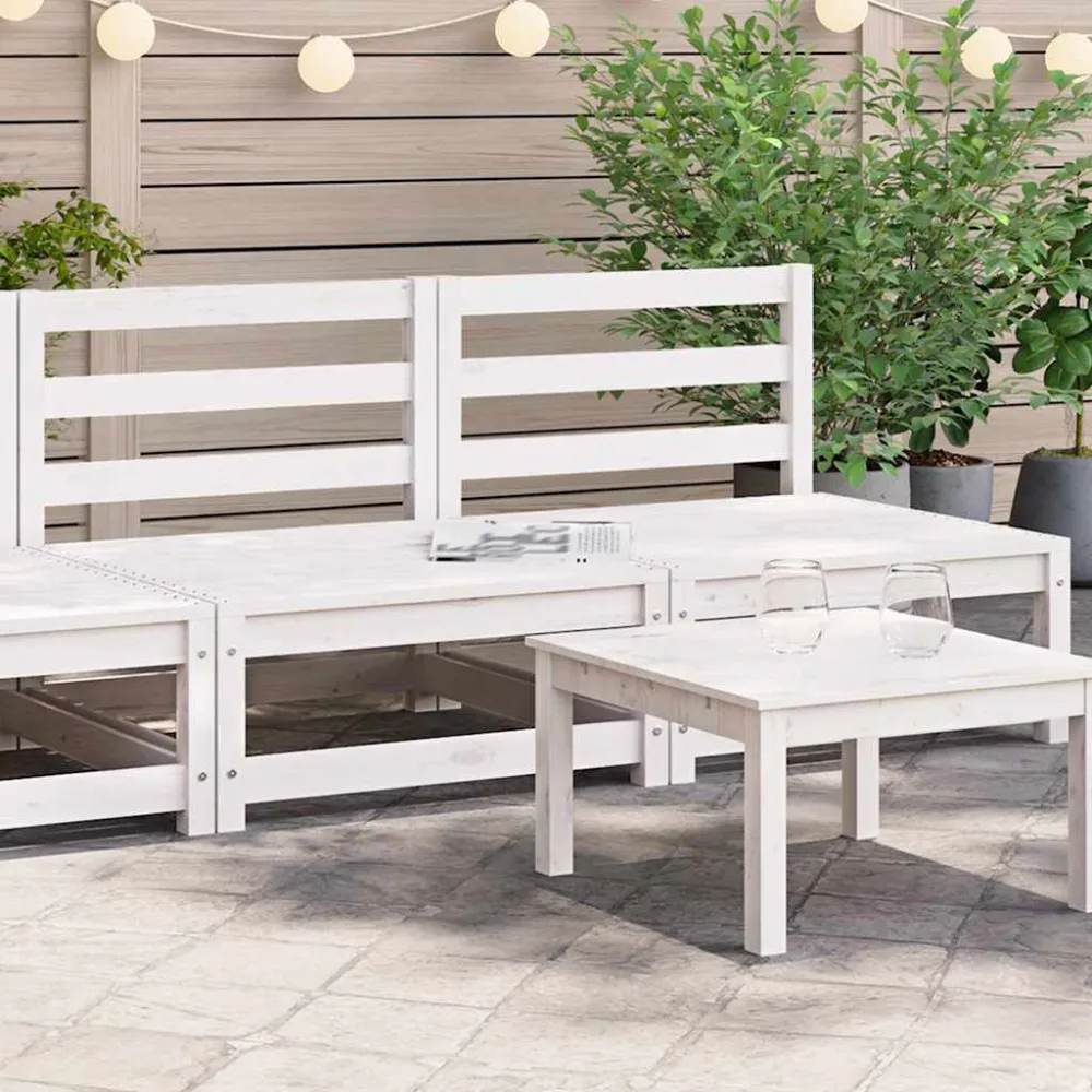 Divani Centrali da Giardino 2 pz Massello di Pino Bianco con Rivestimento Tessuto