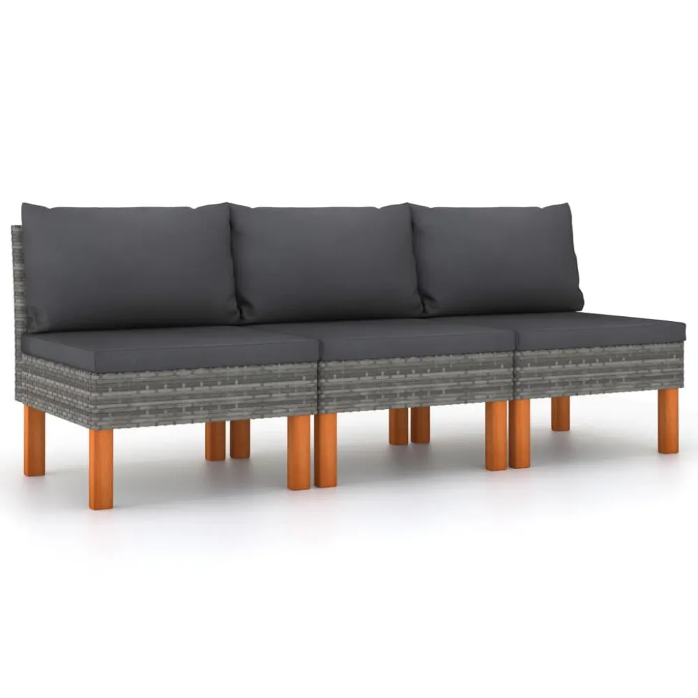 Divani Centrali 3 pz Polyrattan e Legno Massello di Eucalipto | Pieghevole e Leggera