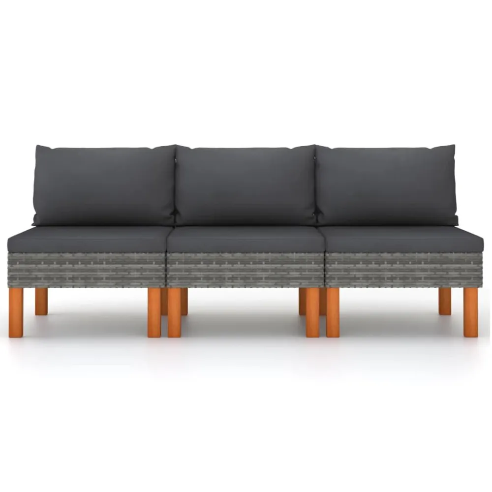 Divani Centrali 3 pz Polyrattan e Legno Massello di Eucalipto | Pieghevole e Leggera