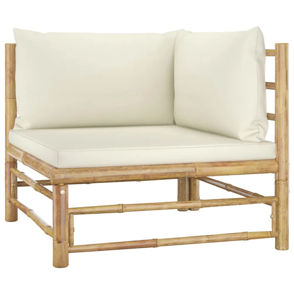 Panca Dondolo Set Divani da Giardino 7 pz con Cuscini Bianco Crema Bambù