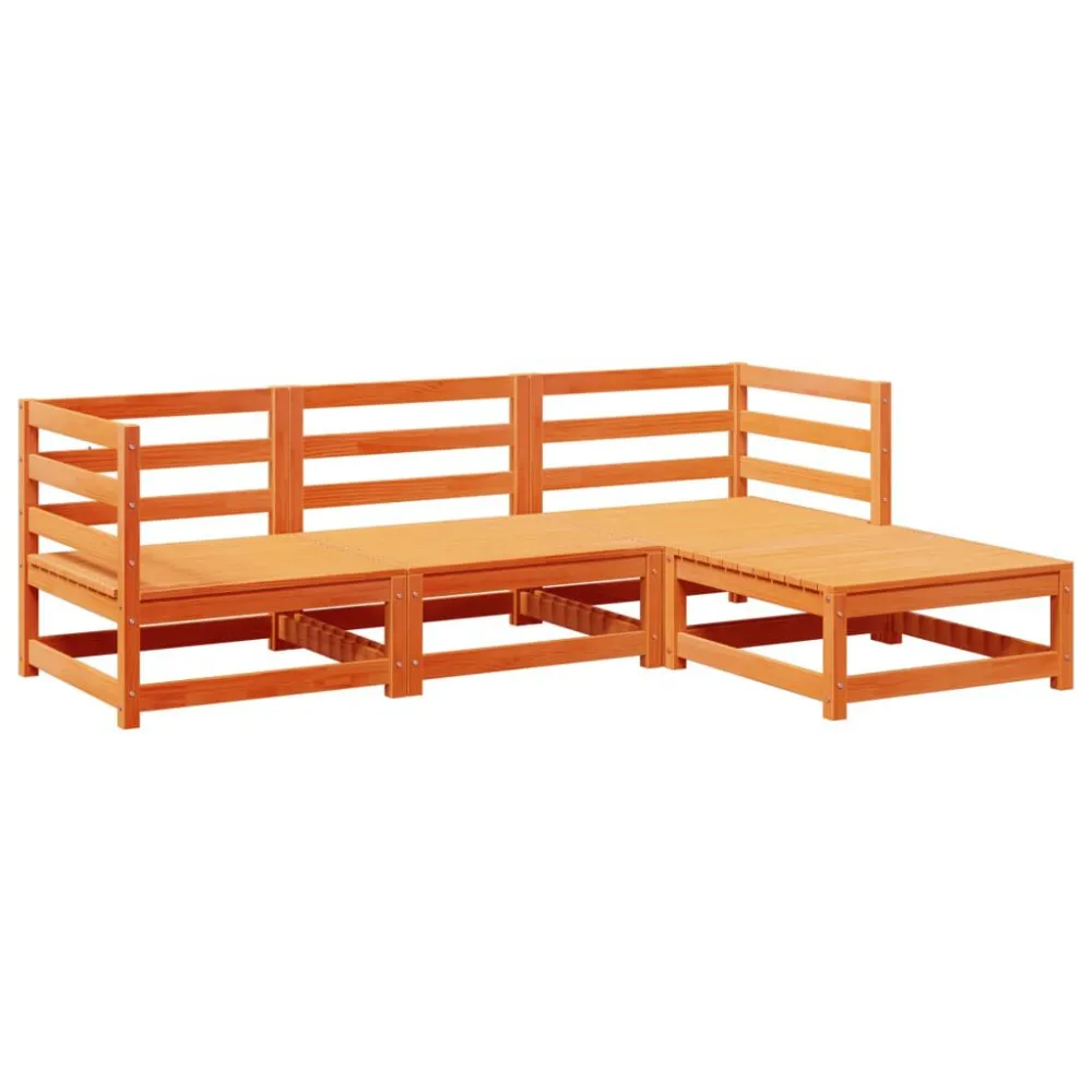 Panca Dondolo Set Divani da Giardino 4 pz Marrone Cera Legno Massello di Pino