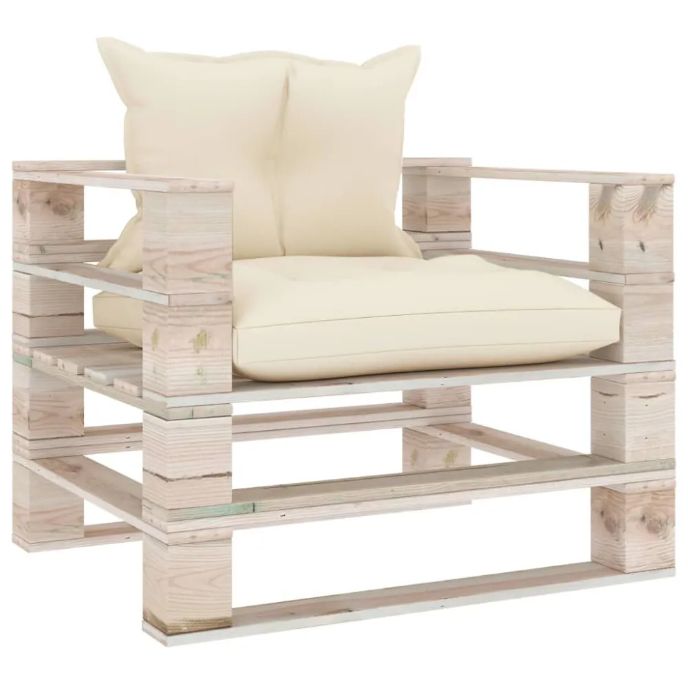 Poltrona Dondolo Poltrona da Giardino Pallet con Cuscini Crema Legno di Pino