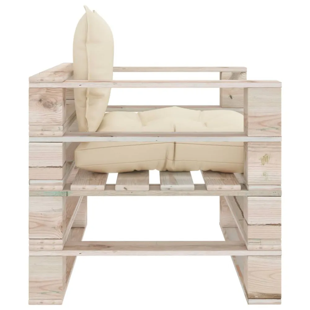 Poltrona Dondolo Poltrona da Giardino Pallet con Cuscini Crema Legno di Pino