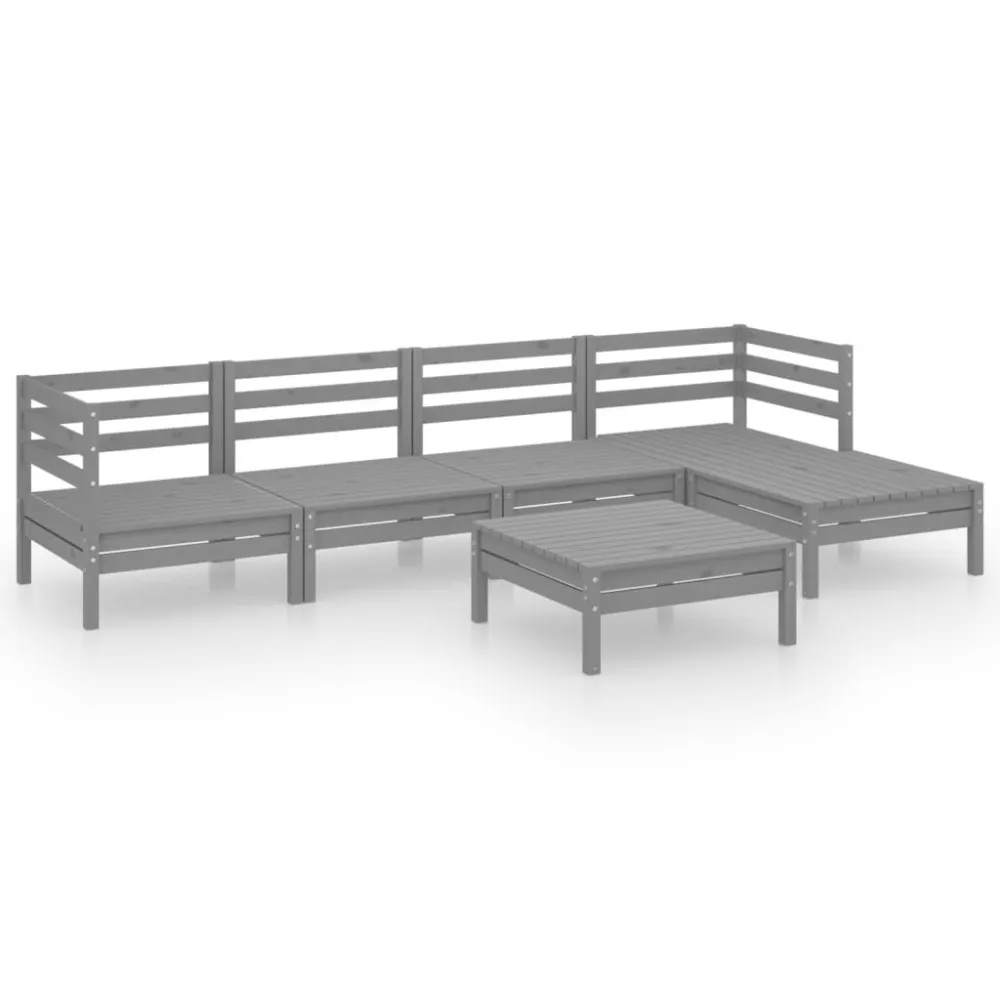 Poltrona Dondolo Set Divani da Giardino 6 pz Legno Massello di Pino Grigio