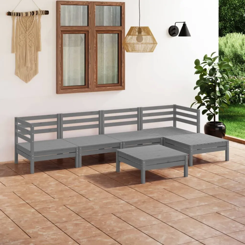 Poltrona Dondolo Set Divani da Giardino 6 pz Legno Massello di Pino Grigio